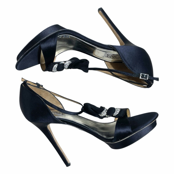Badgley Mischka Women 10 Heels Open Toe Satin Rhinestone Stiletto Platform Black - Picture 8 of 16